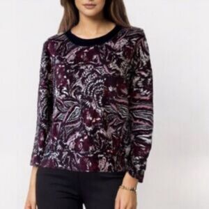 JOIE Caleigh Cropped Sweatshirt in Burgundy Abstract Print Size S‎